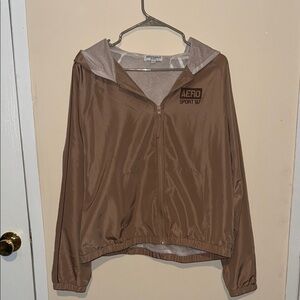New Aeropostale Brown Bomber Jacket with Zip-Up Design